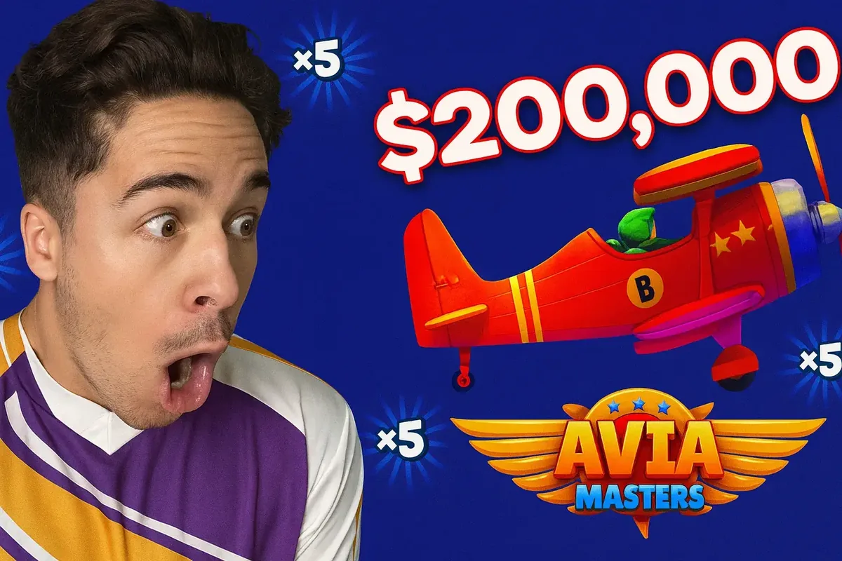 Surprised player reacting to a $200,000 win with red airplane and x5 multipliers, Avia Masters viral hit game