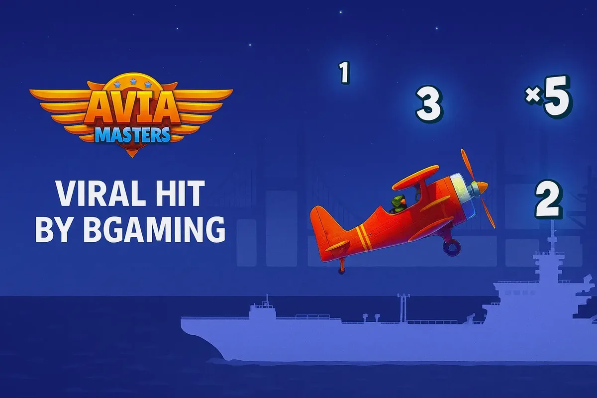 Red airplane flying above ships with multipliers and Avia Masters logo, viral crash-style game by BGaming