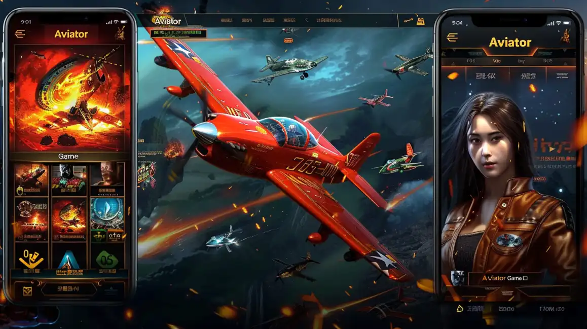 The eg333 Aviator game displayed on multiple smartphone screens, featuring a red airplane in flight and a female character in a pilot jacket.